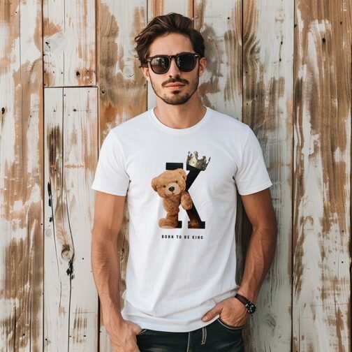 Tricou Barbati Cu Urs - Born To Be King - imagine 2