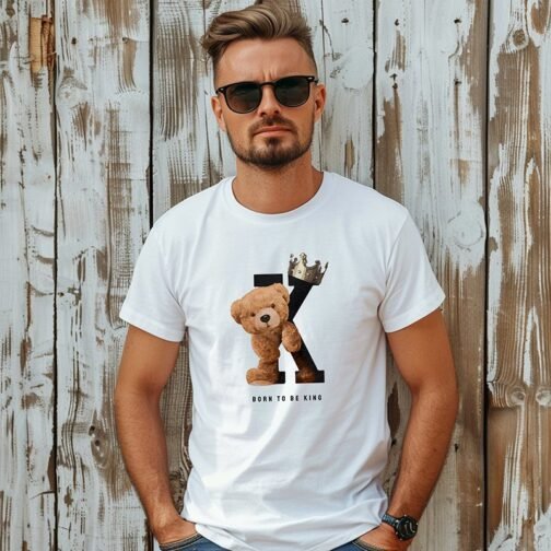 Tricou Barbati Cu Urs - Born To Be King - imagine 3
