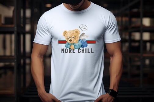 Tricou Barbati Cu Urs - Less Strees More Chill