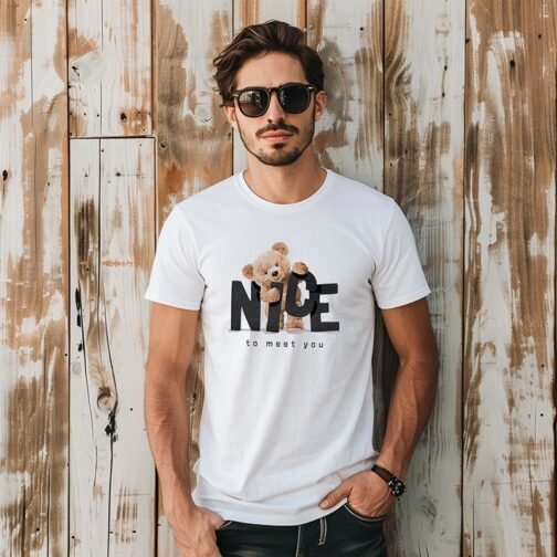 Tricou Barbati Cu Urs - Nice To Meet You - imagine 3