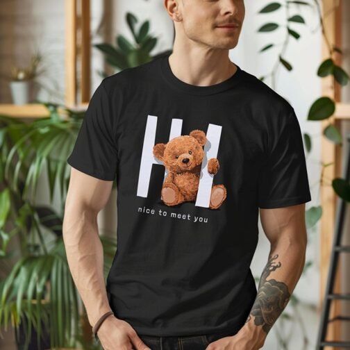 Tricou Barbati cu Urs - Hi Nice To Meet You