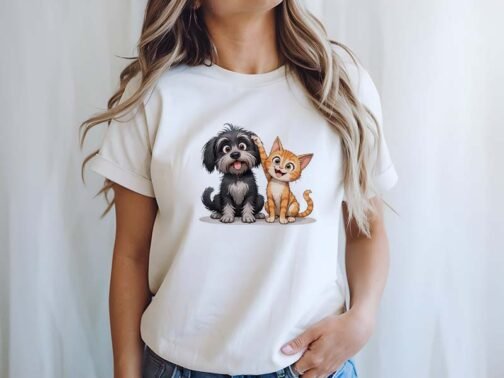 Tricou Femei - Colorful Dog and Cat - imagine 3