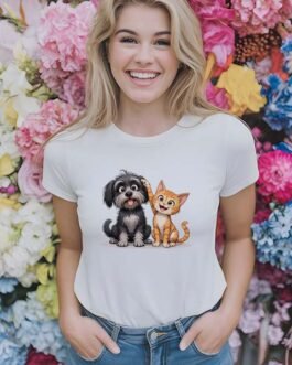 Tricou Femei – Colorful Dog and Cat