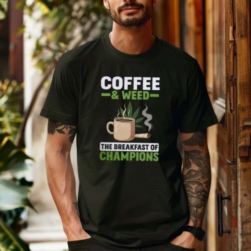 Tricou Barbati Coffee and Weed The Breakfast of Champions - imagine 2